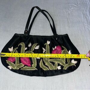 Floral Embroidered Black Handbag